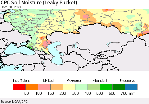 Russian Federation CPC Soil Moisture (Leaky Bucket) Thematic Map For 12/26/2023 - 12/31/2023