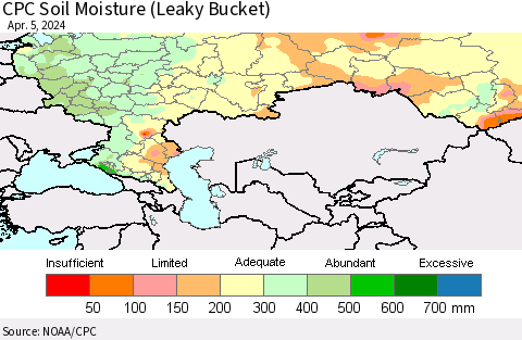 Russian Federation CPC Soil Moisture (Leaky Bucket) Thematic Map For 4/1/2024 - 4/5/2024