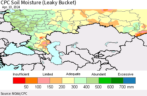 Russian Federation CPC Soil Moisture (Leaky Bucket) Thematic Map For 4/6/2024 - 4/10/2024