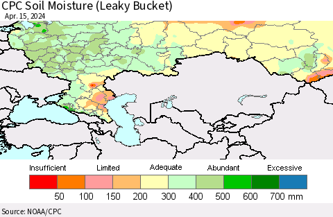 Russian Federation CPC Soil Moisture (Leaky Bucket) Thematic Map For 4/11/2024 - 4/15/2024