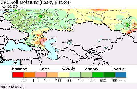Russian Federation CPC Soil Moisture (Leaky Bucket) Thematic Map For 4/16/2024 - 4/20/2024
