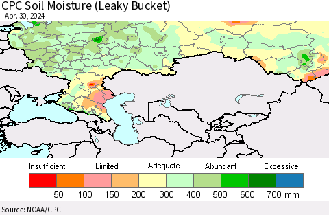 Russian Federation CPC Soil Moisture (Leaky Bucket) Thematic Map For 4/26/2024 - 4/30/2024