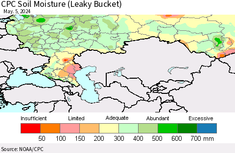 Russian Federation CPC Soil Moisture (Leaky Bucket) Thematic Map For 5/1/2024 - 5/5/2024