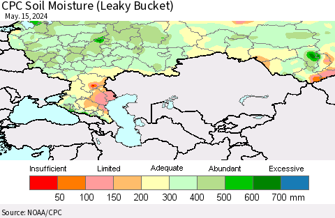 Russian Federation CPC Soil Moisture (Leaky Bucket) Thematic Map For 5/11/2024 - 5/15/2024