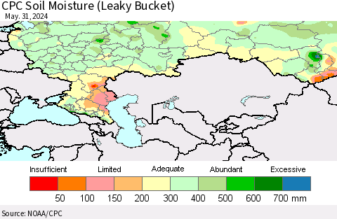 Russian Federation CPC Soil Moisture (Leaky Bucket) Thematic Map For 5/26/2024 - 5/31/2024