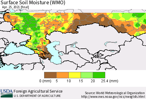 Russian Federation Surface Soil Moisture (WMO) Thematic Map For 4/19/2021 - 4/25/2021