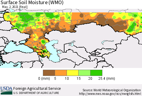 Russian Federation Surface Soil Moisture (WMO) Thematic Map For 4/26/2021 - 5/2/2021