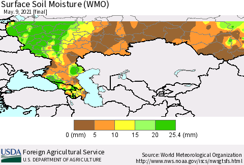 Russian Federation Surface Soil Moisture (WMO) Thematic Map For 5/3/2021 - 5/9/2021
