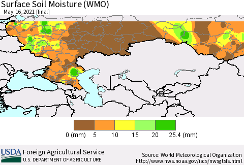 Russian Federation Surface Soil Moisture (WMO) Thematic Map For 5/10/2021 - 5/16/2021