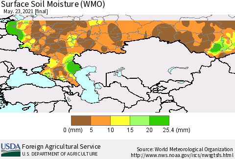 Russian Federation Surface Soil Moisture (WMO) Thematic Map For 5/17/2021 - 5/23/2021