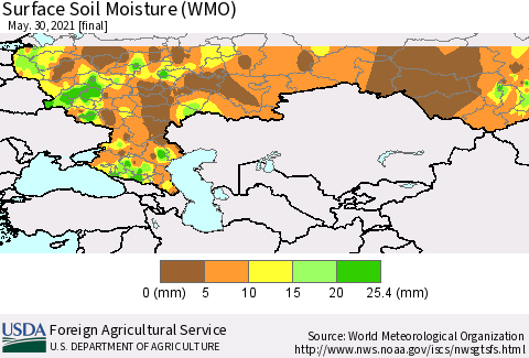 Russian Federation Surface Soil Moisture (WMO) Thematic Map For 5/24/2021 - 5/30/2021