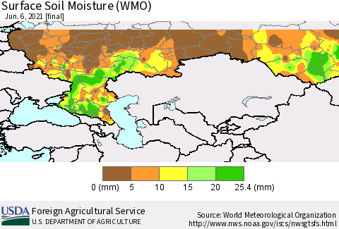Russian Federation Surface Soil Moisture (WMO) Thematic Map For 5/31/2021 - 6/6/2021