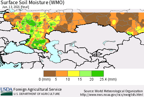 Russian Federation Surface Soil Moisture (WMO) Thematic Map For 6/7/2021 - 6/13/2021