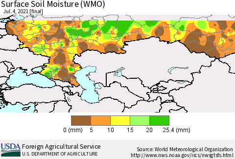 Russian Federation Surface Soil Moisture (WMO) Thematic Map For 6/28/2021 - 7/4/2021