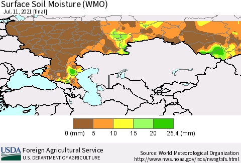 Russian Federation Surface Soil Moisture (WMO) Thematic Map For 7/5/2021 - 7/11/2021