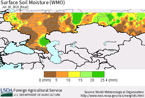 Russian Federation Surface Soil Moisture (WMO) Thematic Map For 7/12/2021 - 7/18/2021