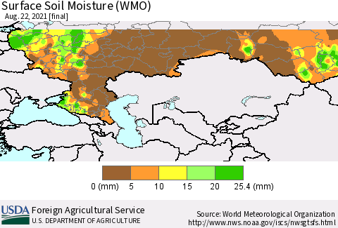 Russian Federation Surface Soil Moisture (WMO) Thematic Map For 8/16/2021 - 8/22/2021