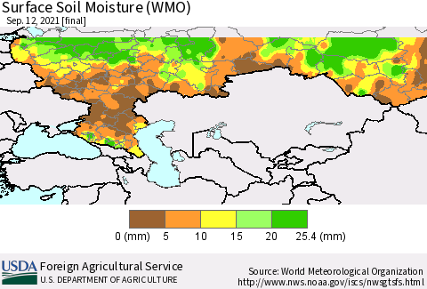 Russian Federation Surface Soil Moisture (WMO) Thematic Map For 9/6/2021 - 9/12/2021