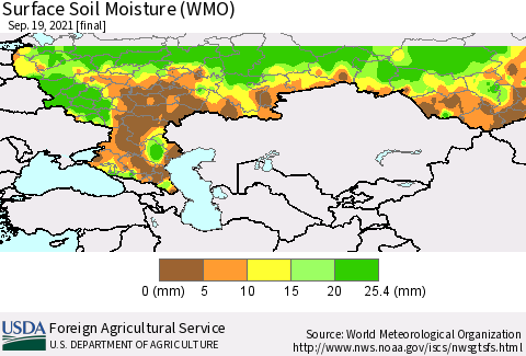 Russian Federation Surface Soil Moisture (WMO) Thematic Map For 9/13/2021 - 9/19/2021