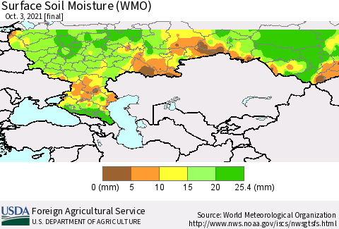 Russian Federation Surface Soil Moisture (WMO) Thematic Map For 9/27/2021 - 10/3/2021