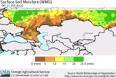 Russian Federation Surface Soil Moisture (WMO) Thematic Map For 10/11/2021 - 10/17/2021