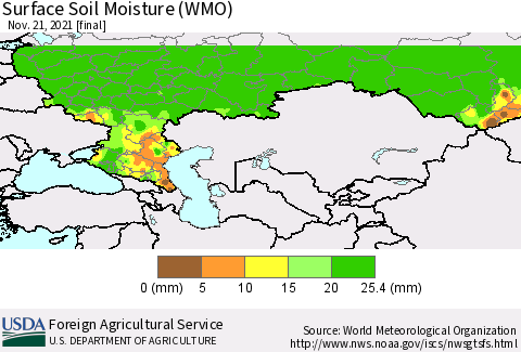 Russian Federation Surface Soil Moisture (WMO) Thematic Map For 11/15/2021 - 11/21/2021