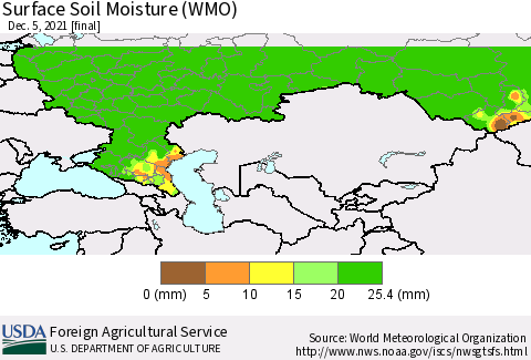 Russian Federation Surface Soil Moisture (WMO) Thematic Map For 11/29/2021 - 12/5/2021
