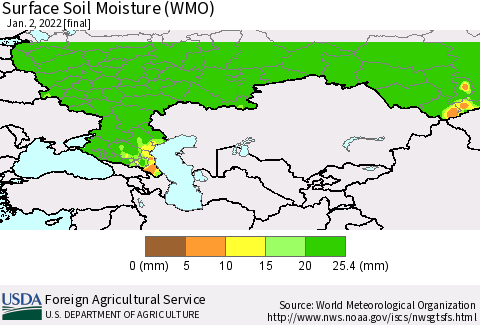 Russian Federation Surface Soil Moisture (WMO) Thematic Map For 12/27/2021 - 1/2/2022