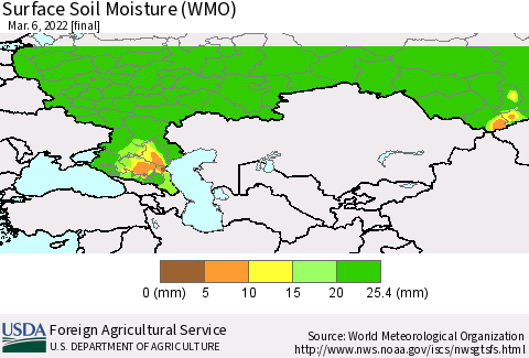 Russian Federation Surface Soil Moisture (WMO) Thematic Map For 2/28/2022 - 3/6/2022