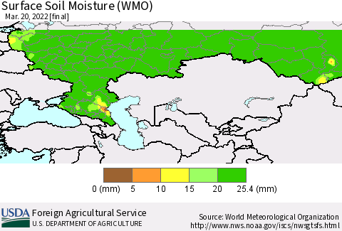 Russian Federation Surface Soil Moisture (WMO) Thematic Map For 3/14/2022 - 3/20/2022