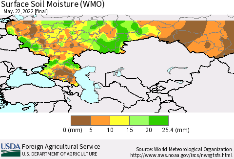Russian Federation Surface Soil Moisture (WMO) Thematic Map For 5/16/2022 - 5/22/2022