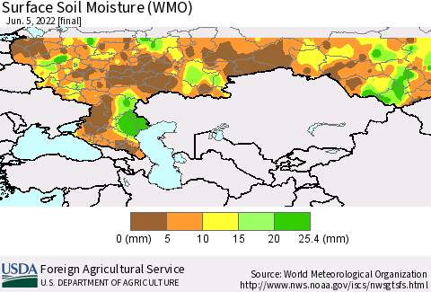 Russian Federation Surface Soil Moisture (WMO) Thematic Map For 5/30/2022 - 6/5/2022
