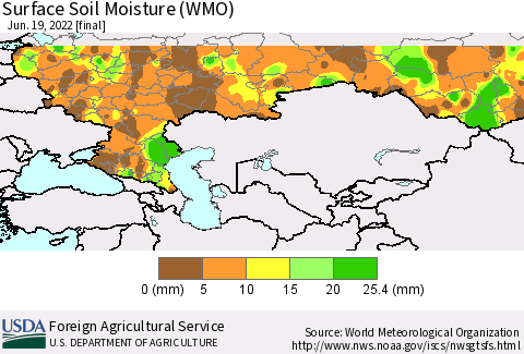 Russian Federation Surface Soil Moisture (WMO) Thematic Map For 6/13/2022 - 6/19/2022