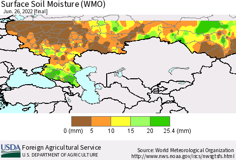 Russian Federation Surface Soil Moisture (WMO) Thematic Map For 6/20/2022 - 6/26/2022