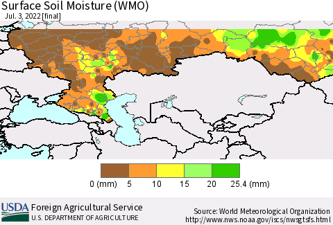Russian Federation Surface Soil Moisture (WMO) Thematic Map For 6/27/2022 - 7/3/2022