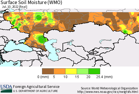 Russian Federation Surface Soil Moisture (WMO) Thematic Map For 7/4/2022 - 7/10/2022