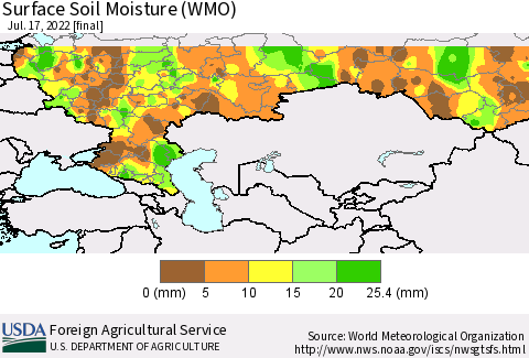 Russian Federation Surface Soil Moisture (WMO) Thematic Map For 7/11/2022 - 7/17/2022