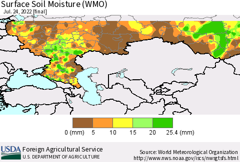 Russian Federation Surface Soil Moisture (WMO) Thematic Map For 7/18/2022 - 7/24/2022