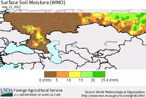 Russian Federation Surface Soil Moisture (WMO) Thematic Map For 8/15/2022 - 8/21/2022