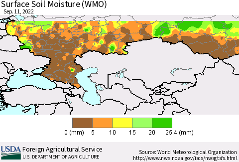 Russian Federation Surface Soil Moisture (WMO) Thematic Map For 9/5/2022 - 9/11/2022
