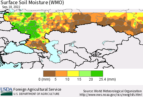 Russian Federation Surface Soil Moisture (WMO) Thematic Map For 9/12/2022 - 9/18/2022