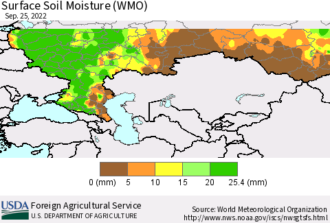 Russian Federation Surface Soil Moisture (WMO) Thematic Map For 9/19/2022 - 9/25/2022