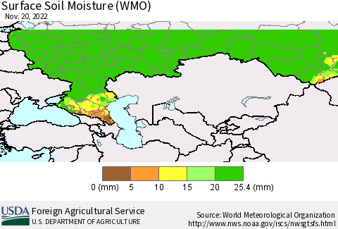 Russian Federation Surface Soil Moisture (WMO) Thematic Map For 11/14/2022 - 11/20/2022