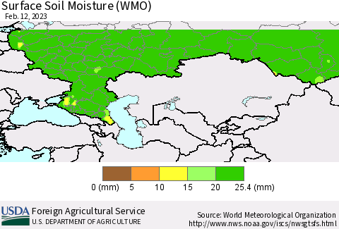 Russian Federation Surface Soil Moisture (WMO) Thematic Map For 2/6/2023 - 2/12/2023