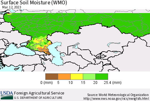 Russian Federation Surface Soil Moisture (WMO) Thematic Map For 3/6/2023 - 3/12/2023
