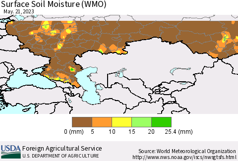Russian Federation Surface Soil Moisture (WMO) Thematic Map For 5/15/2023 - 5/21/2023