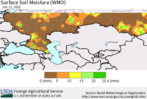 Russian Federation Surface Soil Moisture (WMO) Thematic Map For 6/5/2023 - 6/11/2023