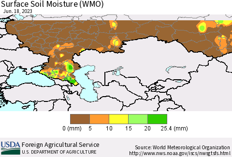 Russian Federation Surface Soil Moisture (WMO) Thematic Map For 6/12/2023 - 6/18/2023