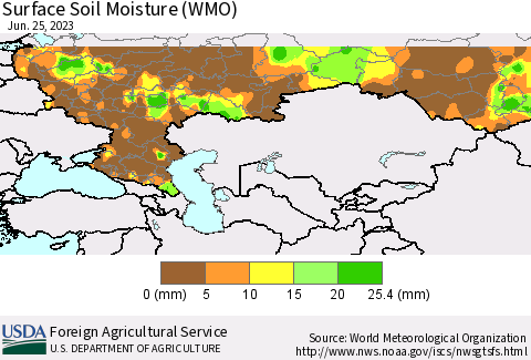 Russian Federation Surface Soil Moisture (WMO) Thematic Map For 6/19/2023 - 6/25/2023