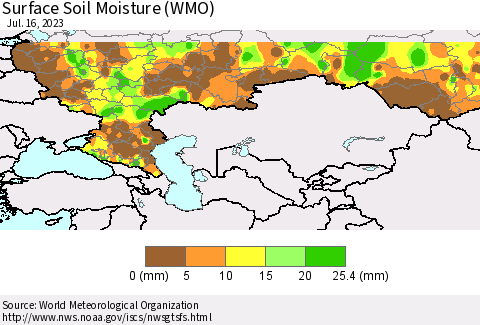 Russian Federation Surface Soil Moisture (WMO) Thematic Map For 7/10/2023 - 7/16/2023